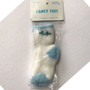 Vintage Pair of Baby Fancy Feet Socks Booties Blue and White 80s 90s